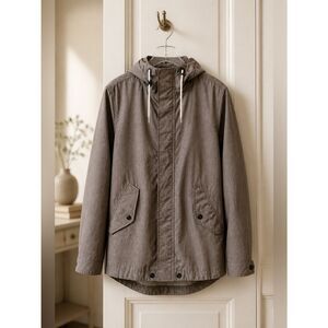 GRAY JACKET with LINED HOOD ZIPPER AND SNAP by DIVIDED SIZE SMALL